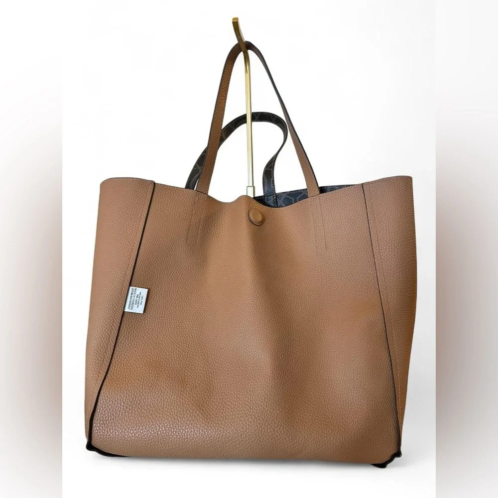 Reversible Brown Geometric / Tan PVC Tote – Magnetic Closure – 13x14x8